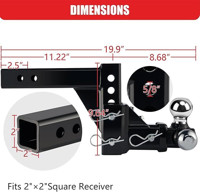 TYT Adjustable trailer hitch tri-ball mount assembly
